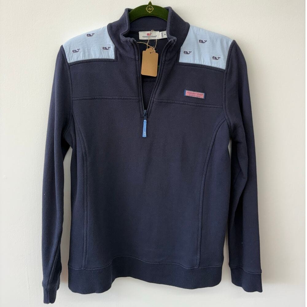 Vineyard Vines Shep Shirt Quarter Zip Navy Whale Print Shoulders Womens Size M